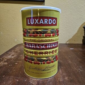 10” Tall TIN Luxardo Cherries Tin Plastic Lid 10” x 6” empty